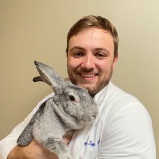 Dr. Logan Kopp holding a rabbit